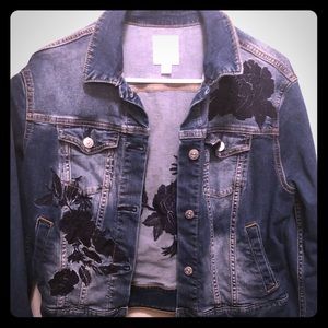 Floral distressed Harvey denim jacket - m